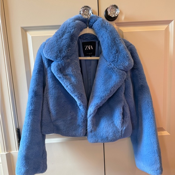 Zara Jackets & Blazers - Zara Vibrant Blue Faux Fur Coat